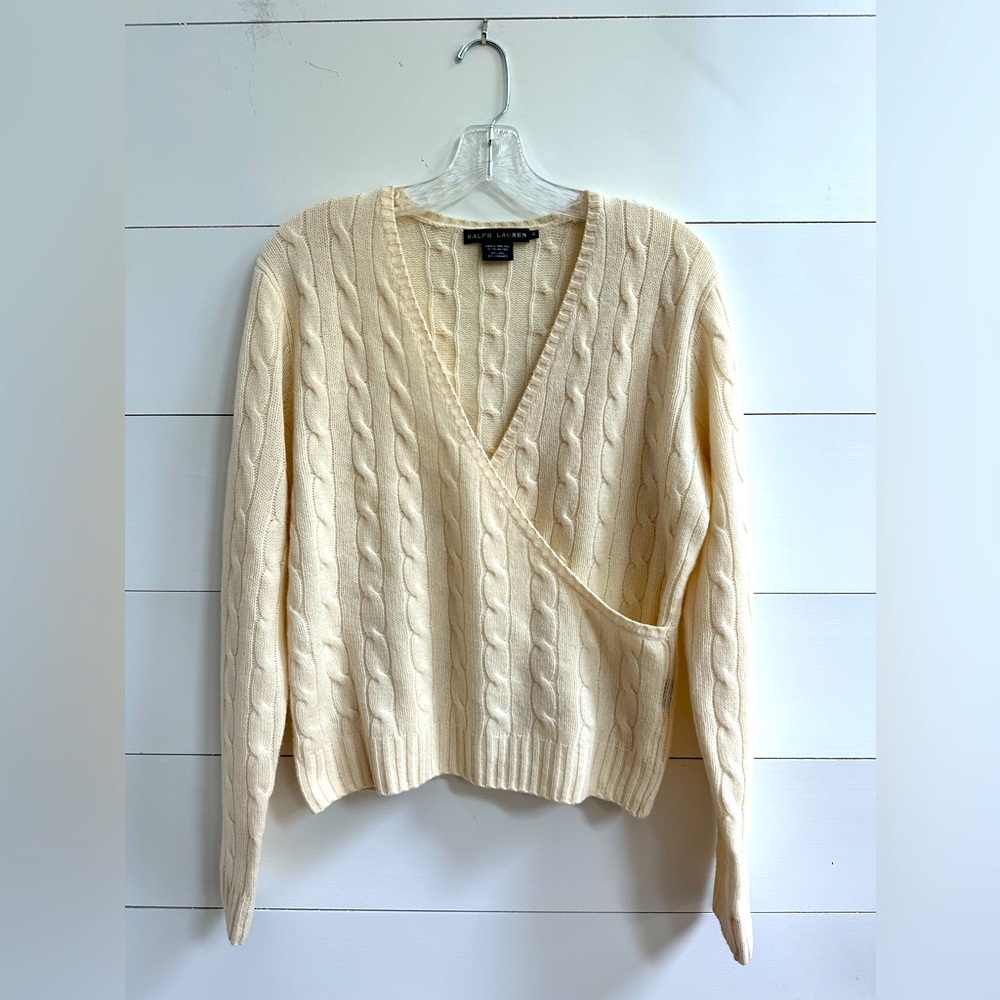 Ralph Lauren Cream V-Neck Cable Knit Sweater